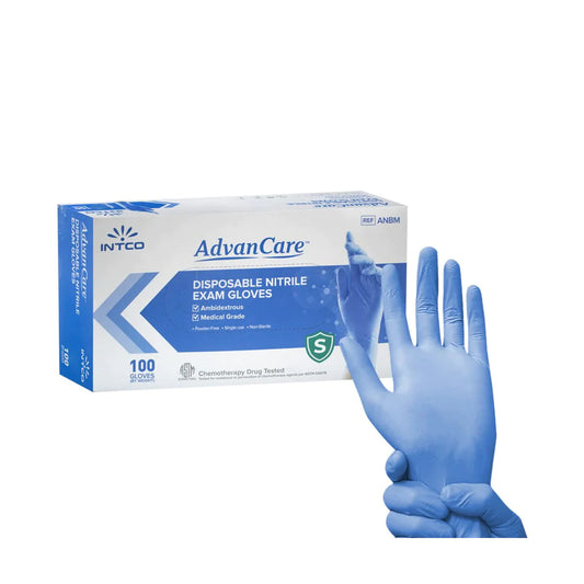AdvanCare Nitrile Exam Gloves - Powder Free - Case of 10 Boxes of 100 Gloves