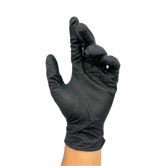 Intco Basic Black 8 Mil Nitrile Gloves With Diamond Textured - Powder Free - Case of 10 Boxes of 100 Gloves