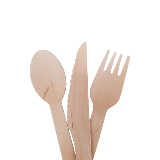 Wooden Cutlery Kit 6- pcs individually Wrapped - Case of 500
