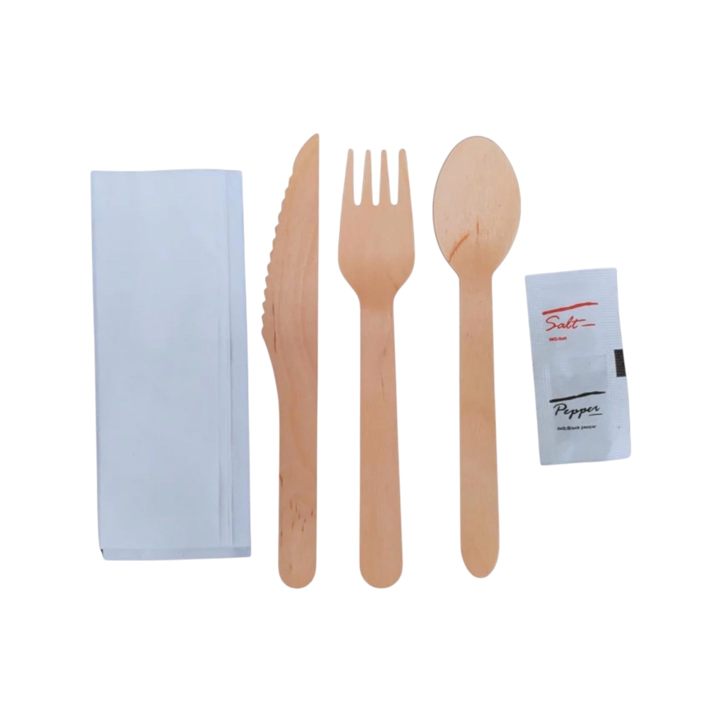 Wooden Cutlery Kit 6- pcs individually Wrapped - Case of 500
