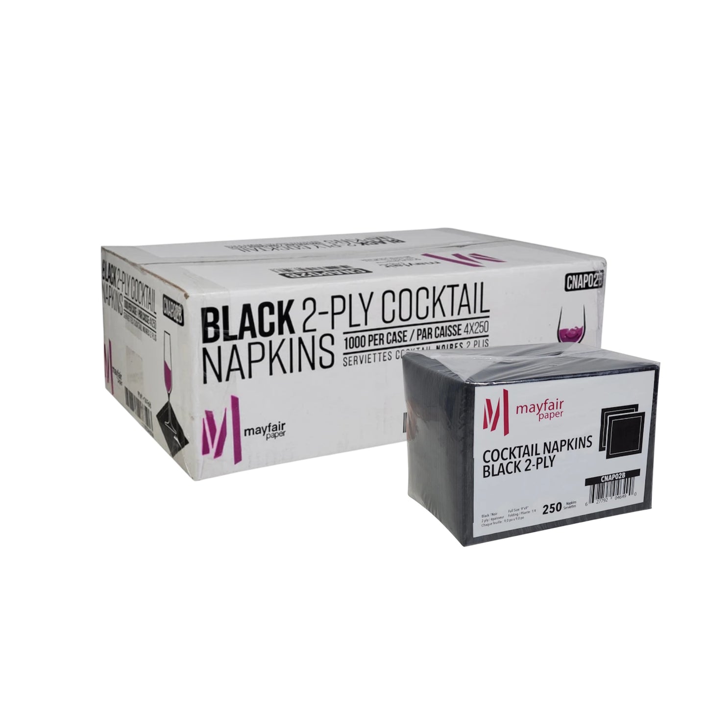 Black 2-Ply Cocktail Napkins - Case of 1,000 Napkins