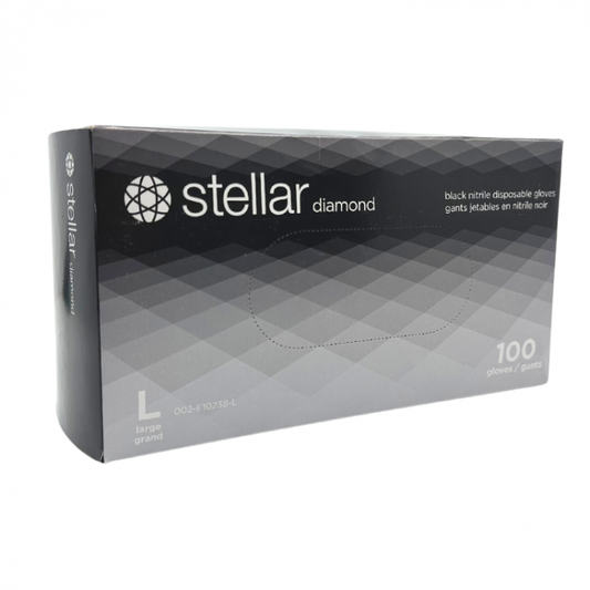 Stellar Black 8 Mil Nitrile Gloves With Diamond Textured - Powder Free - Case of 10 Boxes of 100 Gloves