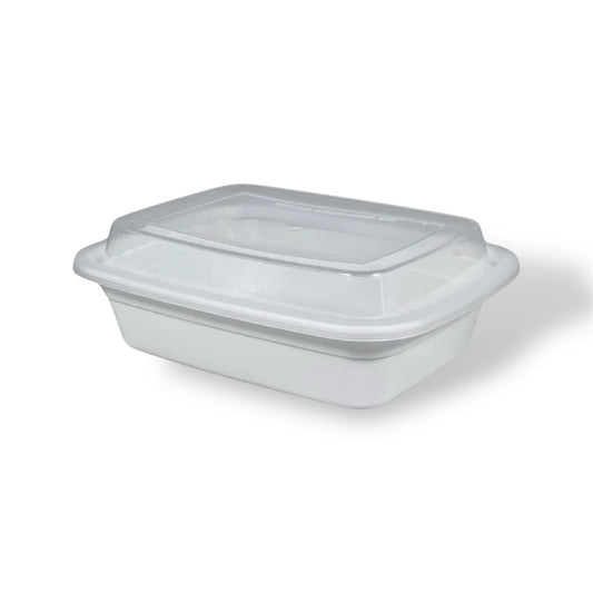 12 oz. White Rectangle Plastic Container With Lids- Case of 150 ct.