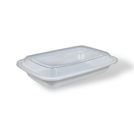 16 oz. White Rectangle Plastic Container With Lids- Case of 150 ct.