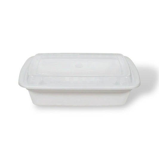 28 oz. White Rectangle Plastic Container With Lids- Case of 150 ct.