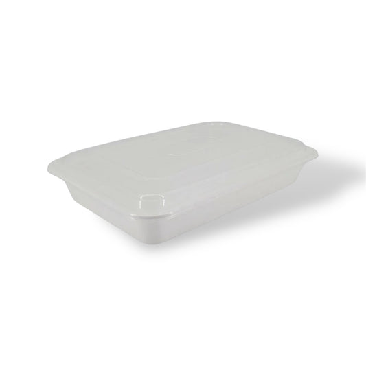58 oz. White Rectangle Plastic Container With Lids- Case of 150 ct.