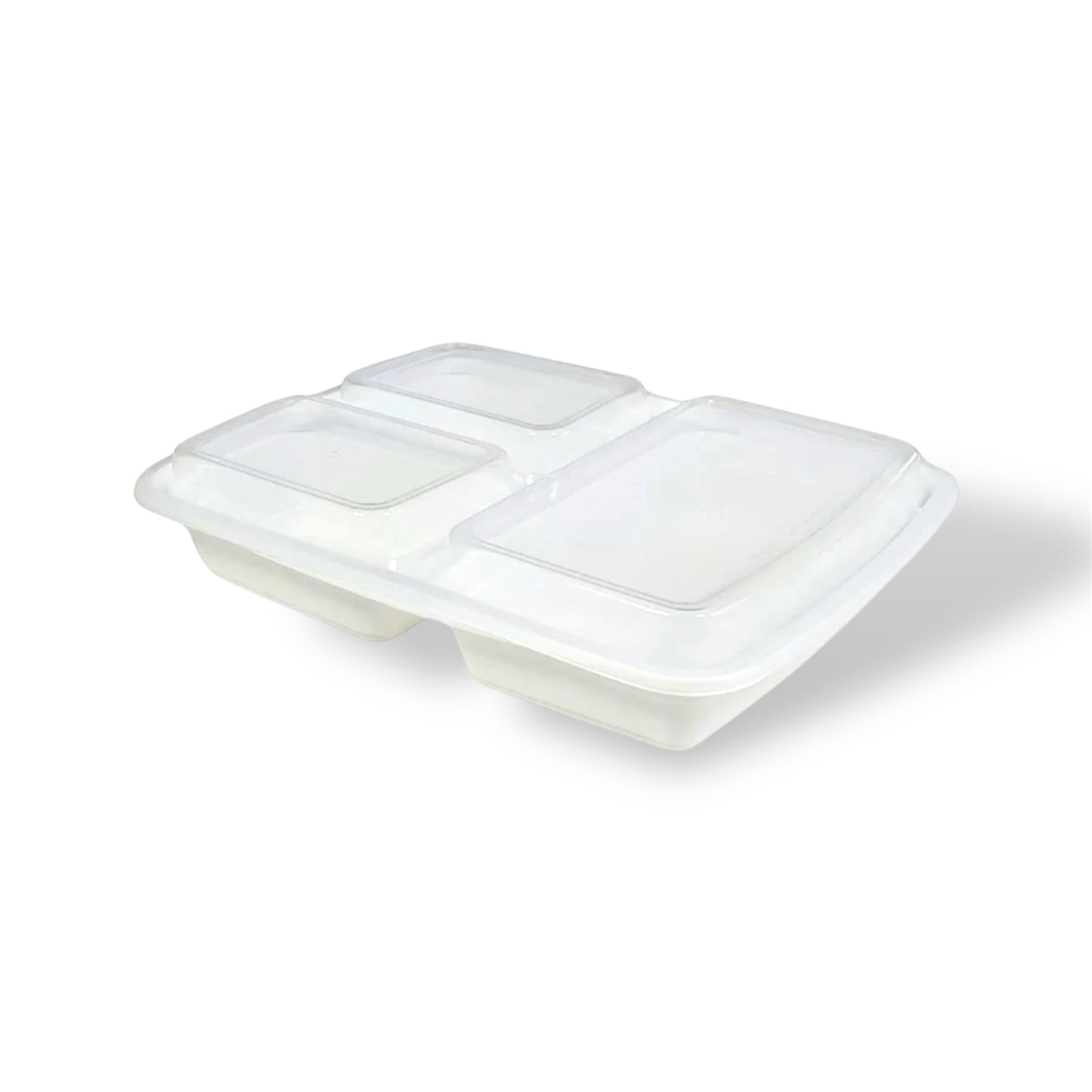 33 oz. White 3 Compartment Rectangle Plastic Container With Lids- Case of 150 ct.