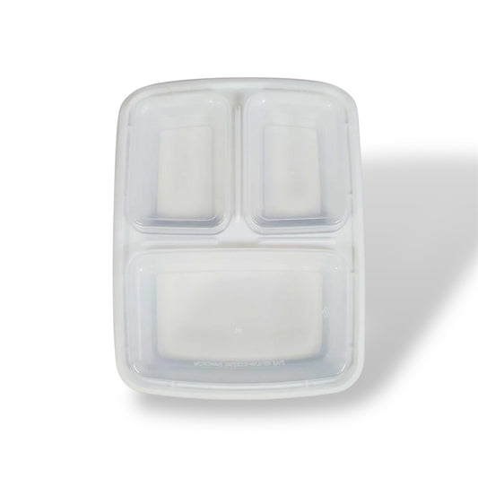 33 oz. White 3 Compartment Rectangle Plastic Container With Lids- Case of 150 ct.
