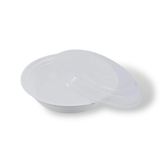 8” White Round Plastic Container With Lids - Case of 150 ct.