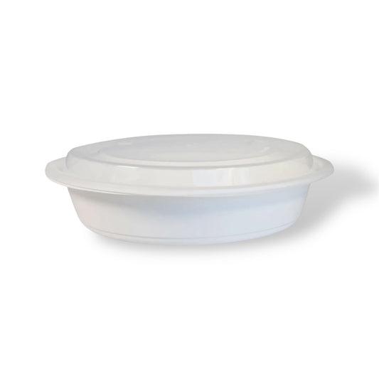 9” White Round Plastic Container With Lids - Case of 150 ct.
