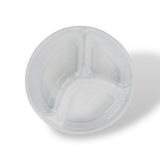 9” White 3 Compartments Round Plastic Container With Lids - Case of 150 ct.