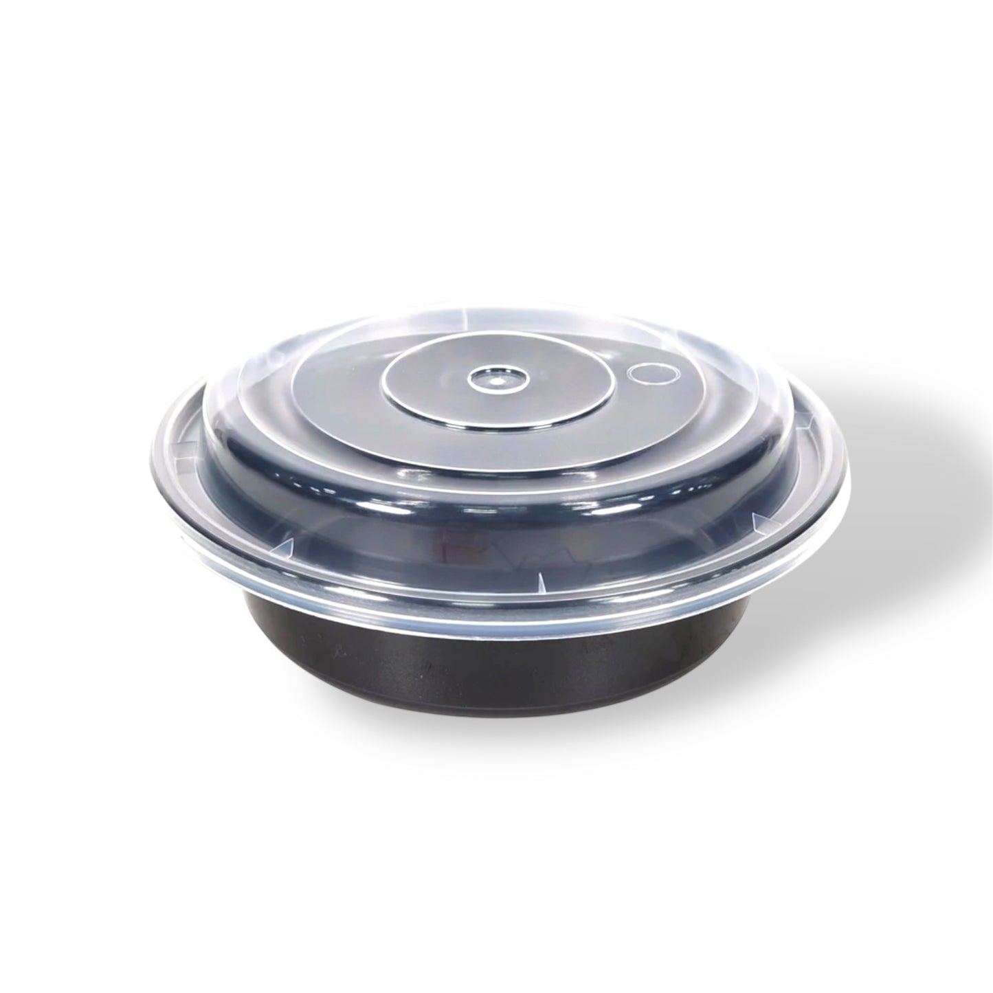 9” Black Round Plastic Container With Lids - Case of 150 ct.