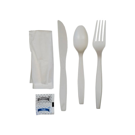Corn Starch Cutlery Kit 6- pcs individually Wrapped - Case of 500