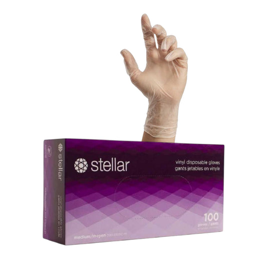 Stellar Clear Vinyl Gloves 4mil - Powder Free - Case of 10 Boxes
