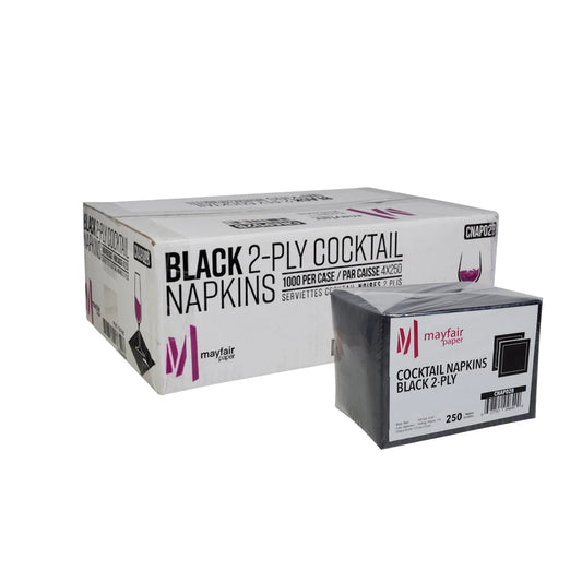 Black 2-Ply Cocktail Napkins - Case of 1,000 Napkins