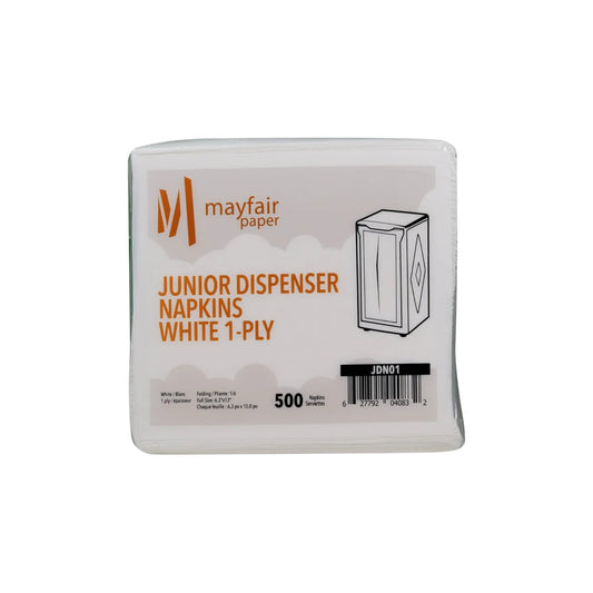White 1-Ply Junior Dispenser Napkins - Case of 9,000 Napkins
