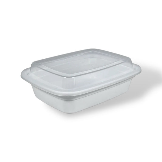 12 oz. White Rectangle Plastic Container With Lids- Case of 150 ct.