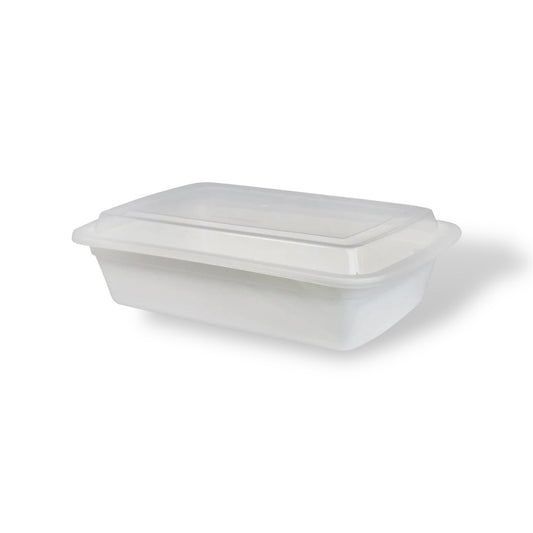 28 oz. White Rectangle Plastic Container With Lids- Case of 150 ct.
