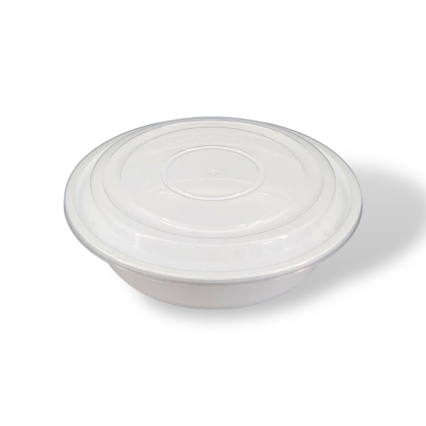 7” White Round Plastic Container With Lids - Case of 150 ct.