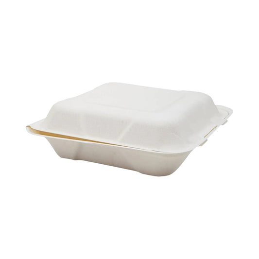 Bagasse Clamshell Container - 8”x8”