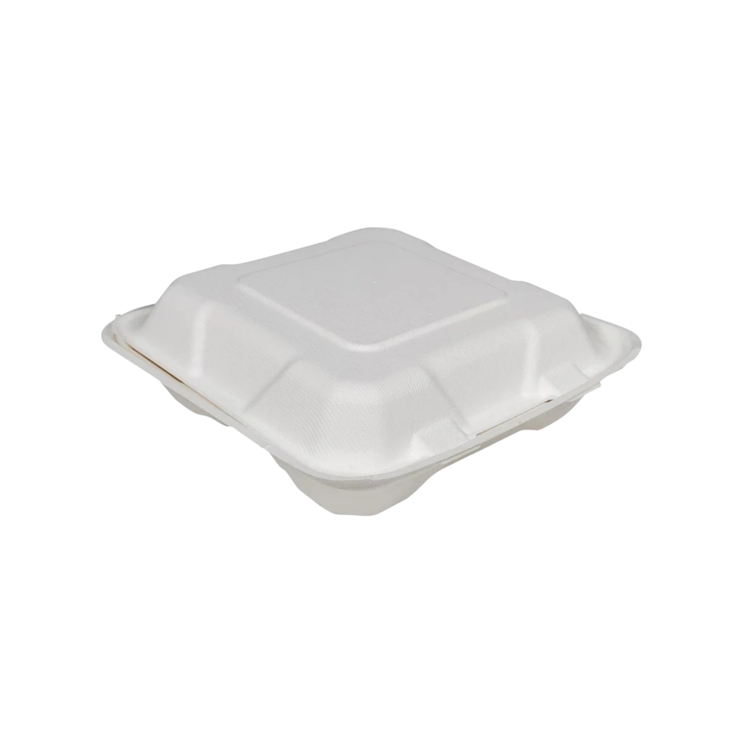 Bagasse Clamshell Container - 8”x8” - 3 Compartment