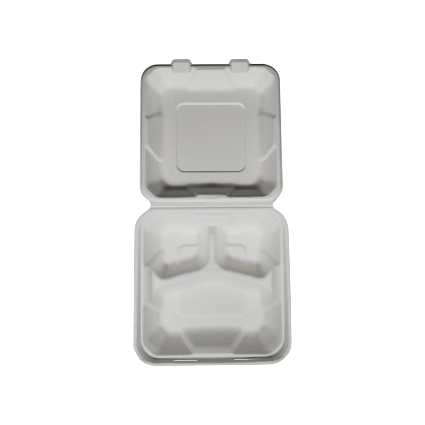 Bagasse Clamshell Container - 8”x8” - 3 Compartment