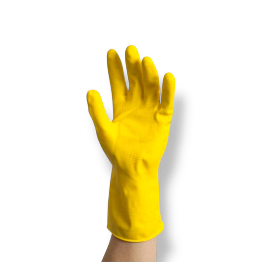 Yellow Flock Lined Latex Gloves - 12 Pairs / Bag