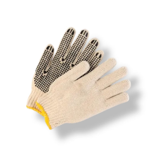 Premium Cotton Knitted Gloves With PVC Dots - 12 Pairs Per Bag